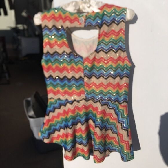 CHEVRON SPARKLE peplum multi colors zip knit Sz L - Picture 6 of 8